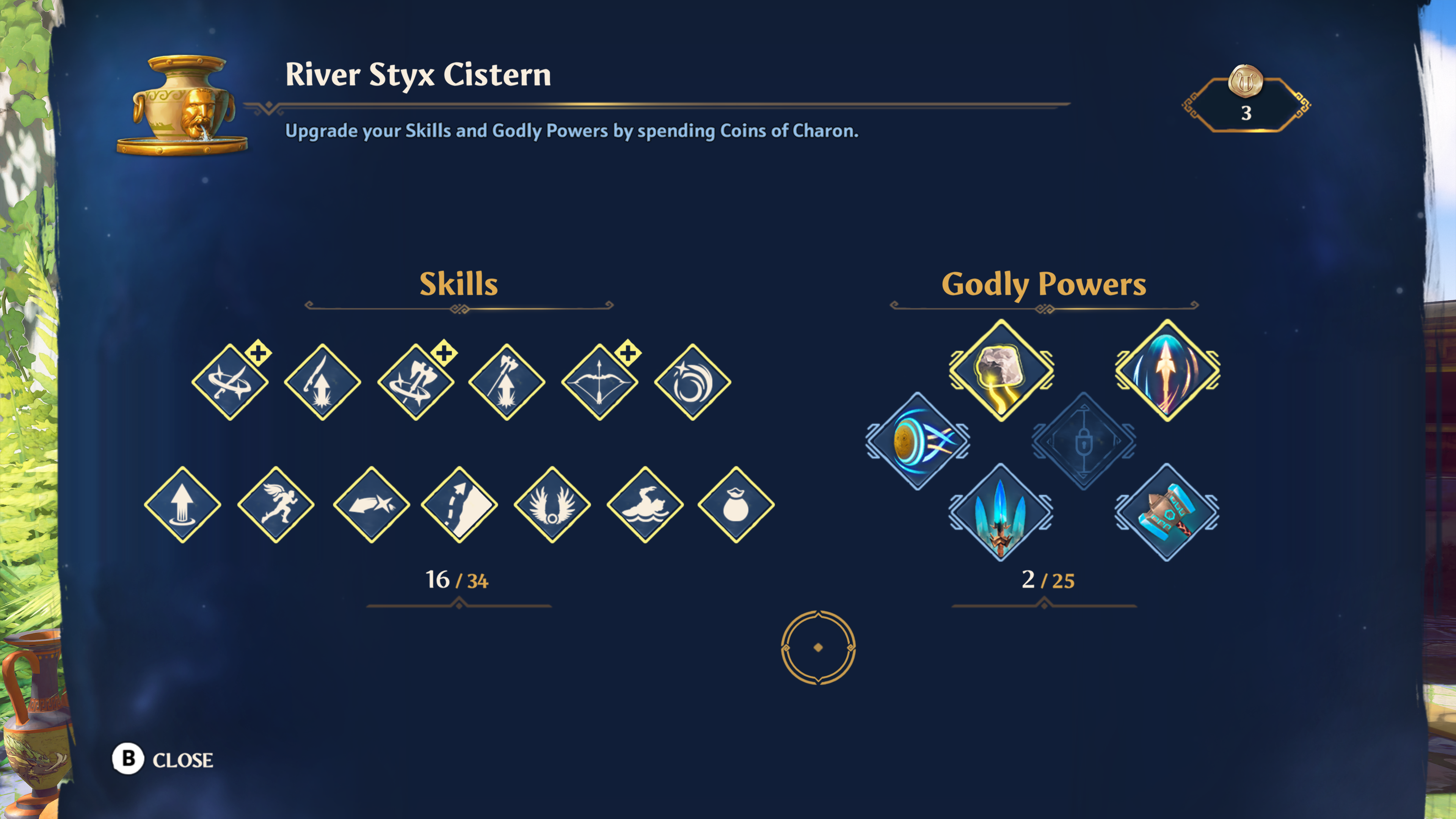 How to upgrade Godly Powers and Skills