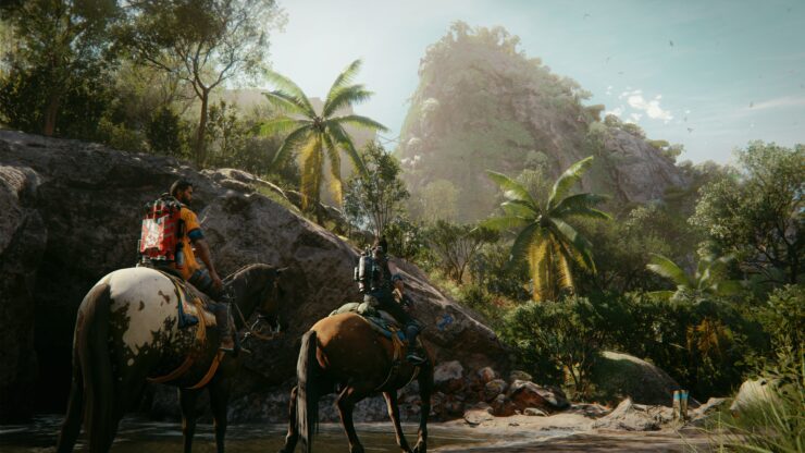 Far Cry 6 characters are riding horses.