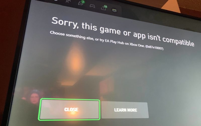 Komunikat błędu gry Xbox