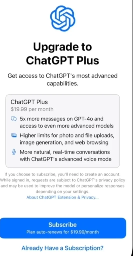 ChatGPT monthly charges