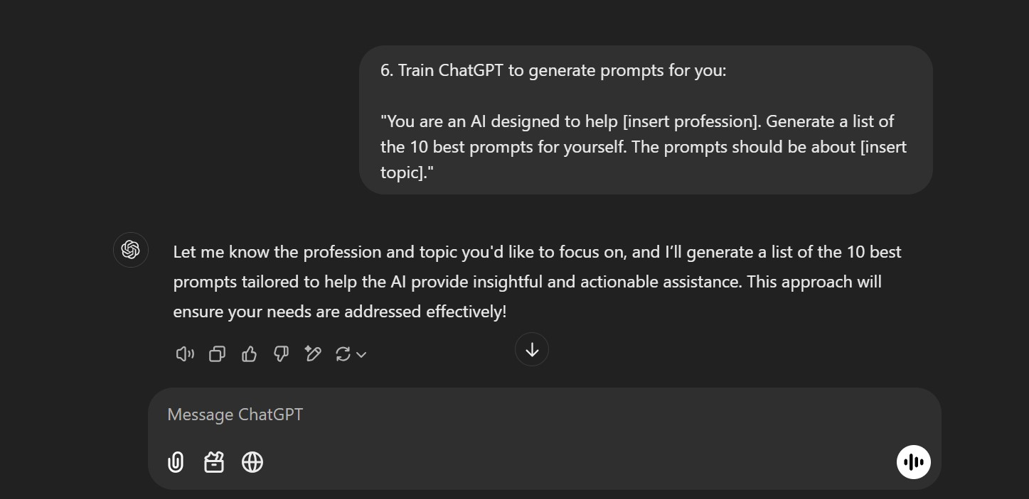 Train ChatGPT to generate prompts for you