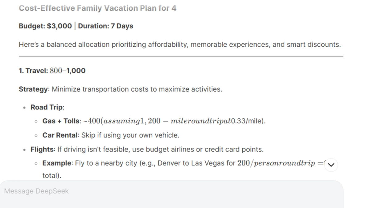 Budgeting for a Vacation Deepseek
