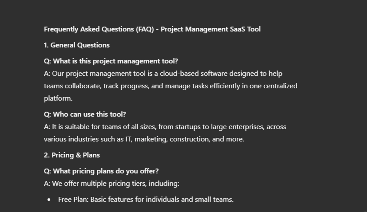 FAQ Document for a SaaS Product ChatGPT