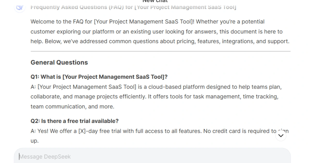 FAQ Document for a SaaS Product Deepseek