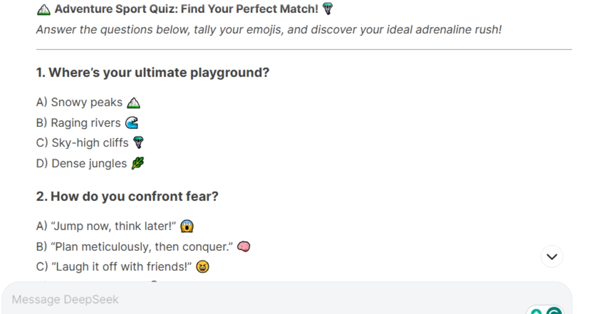 Facebook Post: Interactive Quiz on Choosing the Perfect Adventure Sport Deepseek