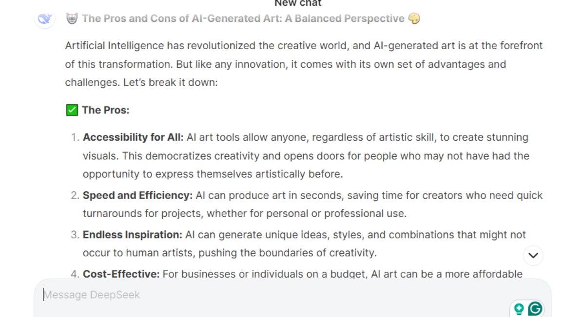 Facebook Post: Pros and Cons of AI-Generated Art Deepseek