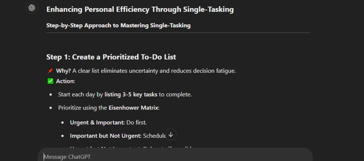 Focus on One Task with Single-Tasking Approach ChatGPT