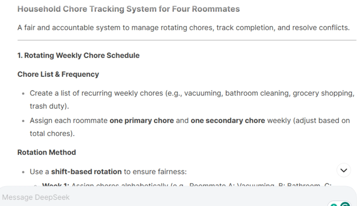 Household Chores Deepseek