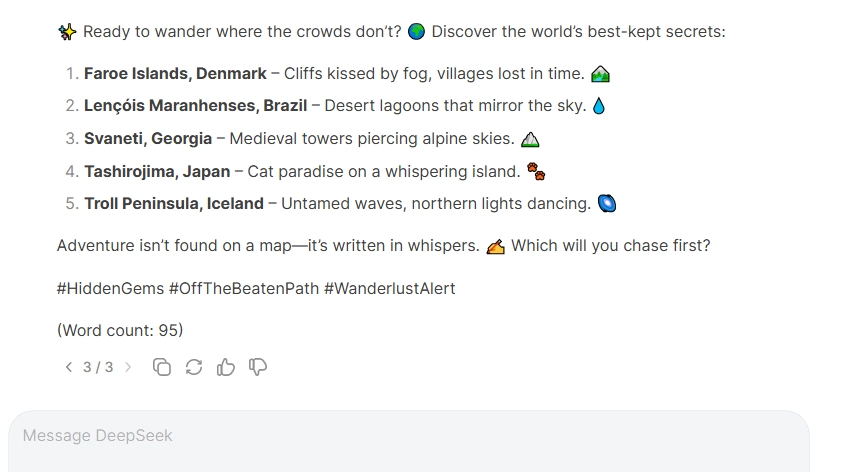Instagram Captions for ‘Best Destinations to Avoid Mass Tourism in 2025 Deepseek