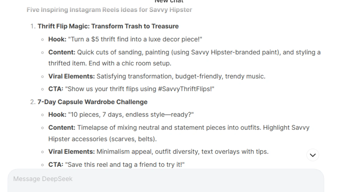 Instagram Reels Ideas for Savvy Hipster (Lifestyle & Smart Choices Blog) Deepseek