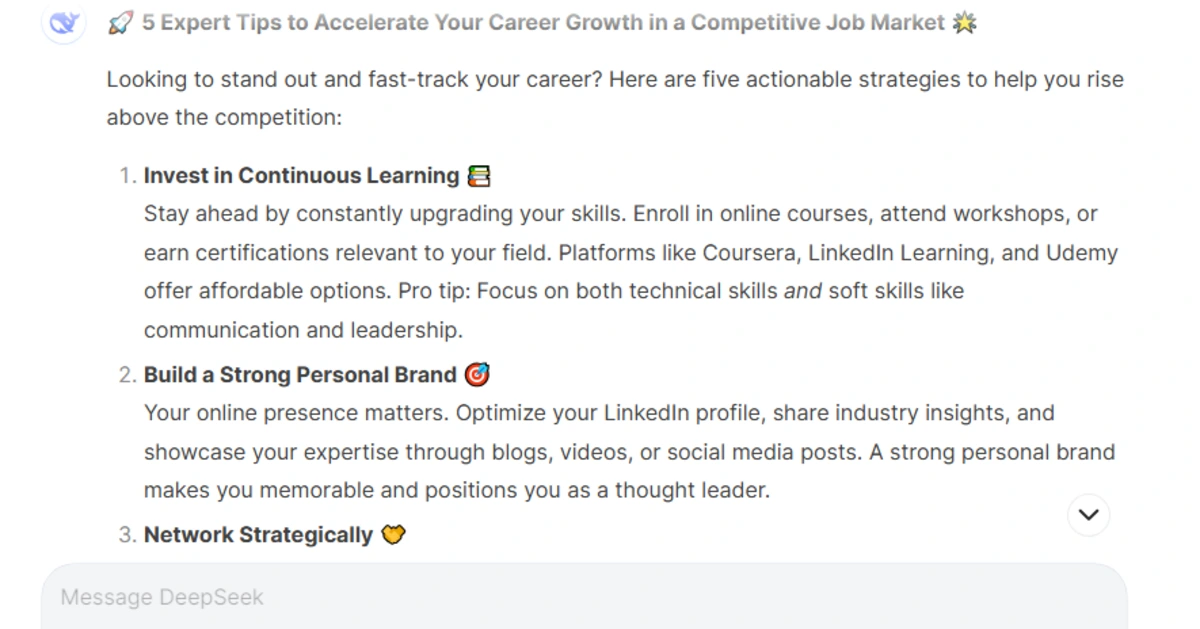 LinkedIn Post: 5 Expert Tips for Accelerating Career Growth Deepseek