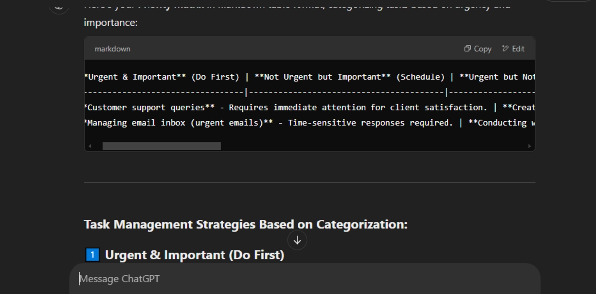 Organize Tasks Using Time Management Matrix ChatGPT