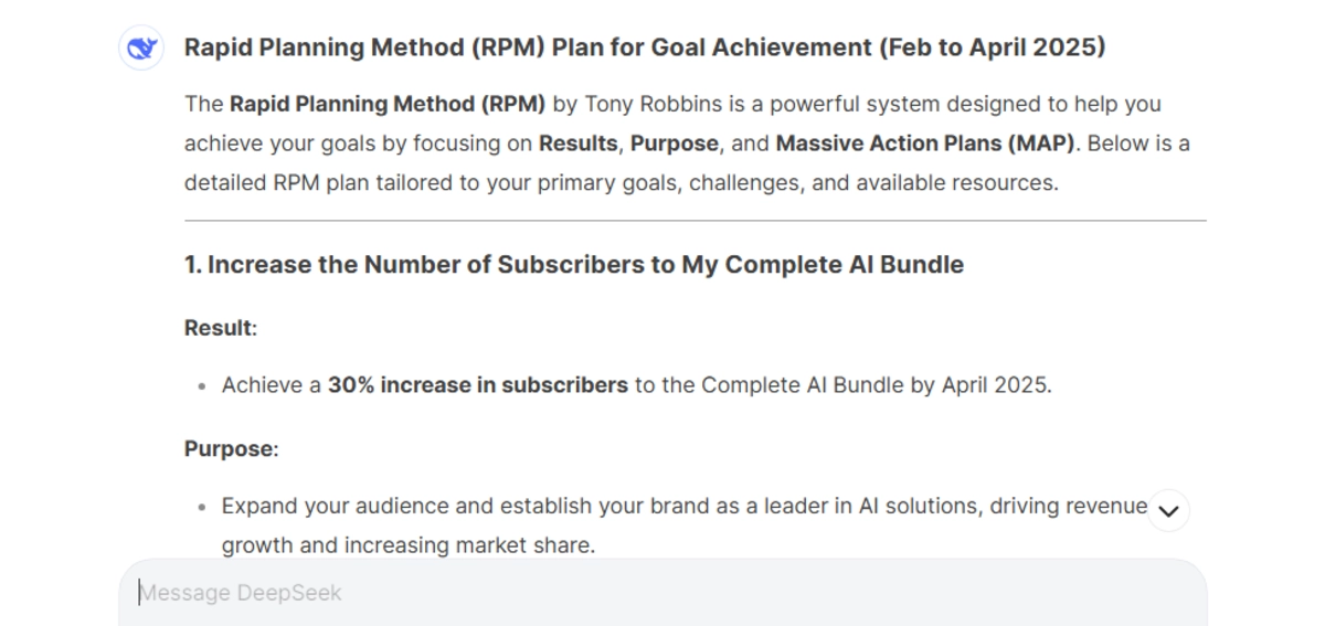 Plan with Rapid Planning Method (RPM) Deepseek