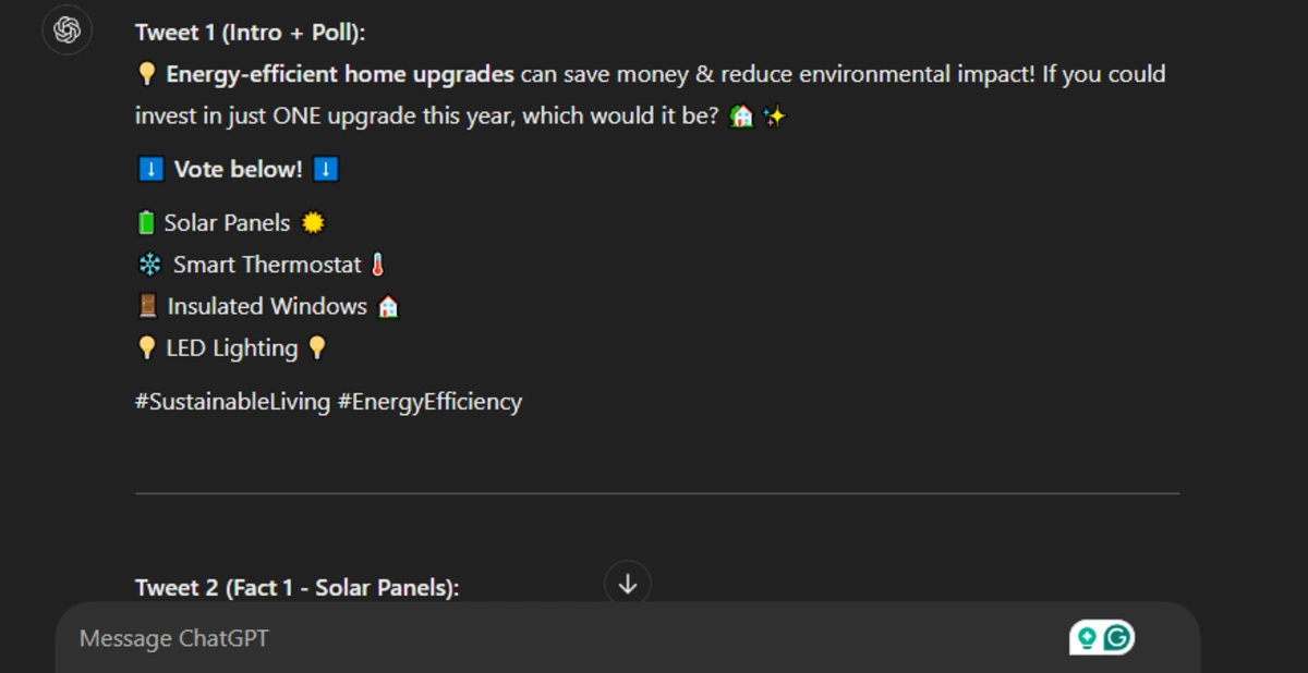 Poll on Energy-Efficient Living for EcoHome Solutions on X ChatGPT