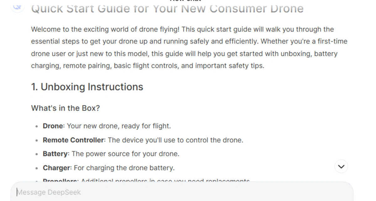 Quick Start Guide for a Drone Deepseek