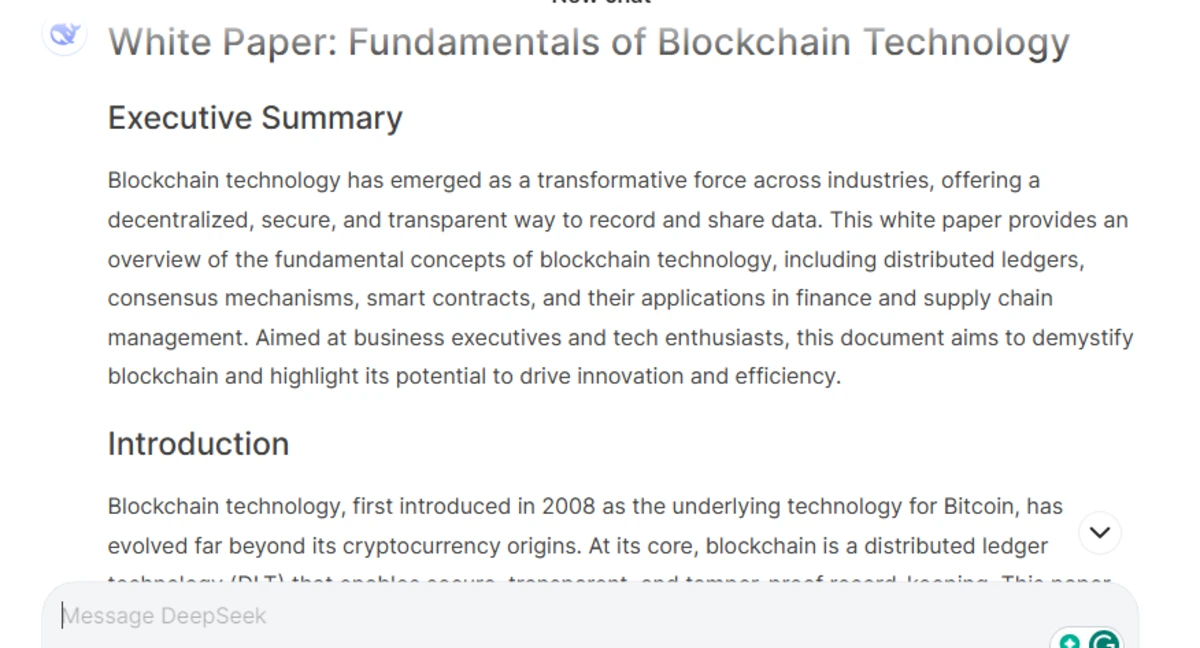 Technical White Paper on Blockchain Technology Deepseek