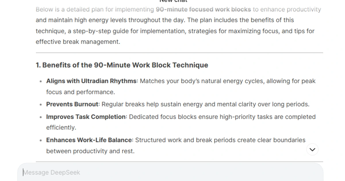 Work in 90-Minute Work Blocks Deepseek